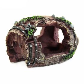 Fish Tank Decoration; Fish Tank Decorations Wine Barrel Cave Fish Hidden Cave Resin Aquarium Decor (Color: Red-brown)