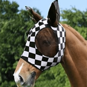 Horse Mask With Ultra Light UV For Horse; Pattern Horse Mask With Ears Cover; Soft Mesh Horse Masks (Color: Black And White)